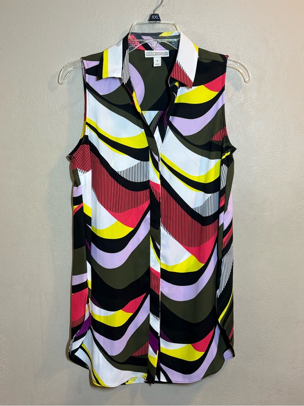 Dana Buchman Sleeveless Wave Print Button-Front Blouse Sz Sm
